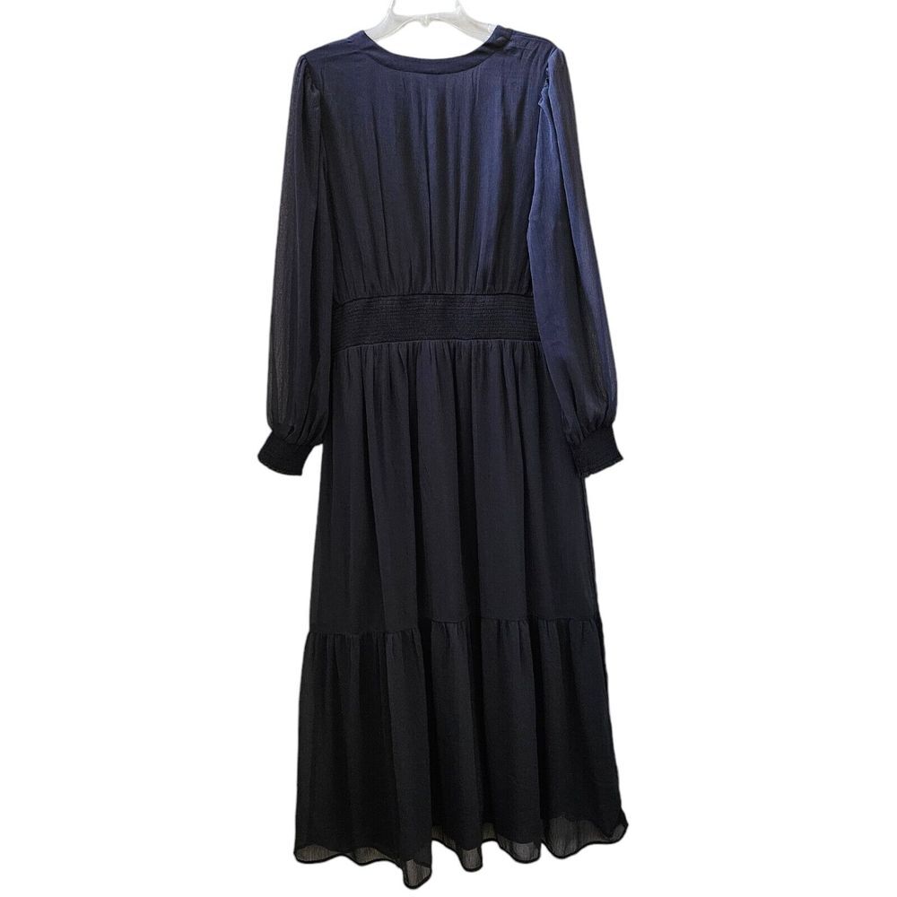 Old Navy Waist Defined Smocked Tie Front Maxi Chiffon Dress Navy Blue Sz XL NWOT - Picture 10 of 14